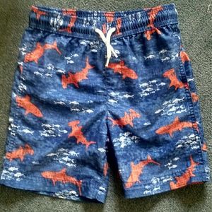 Lands End Boys Shark Swim Trunks Shorts Size 7